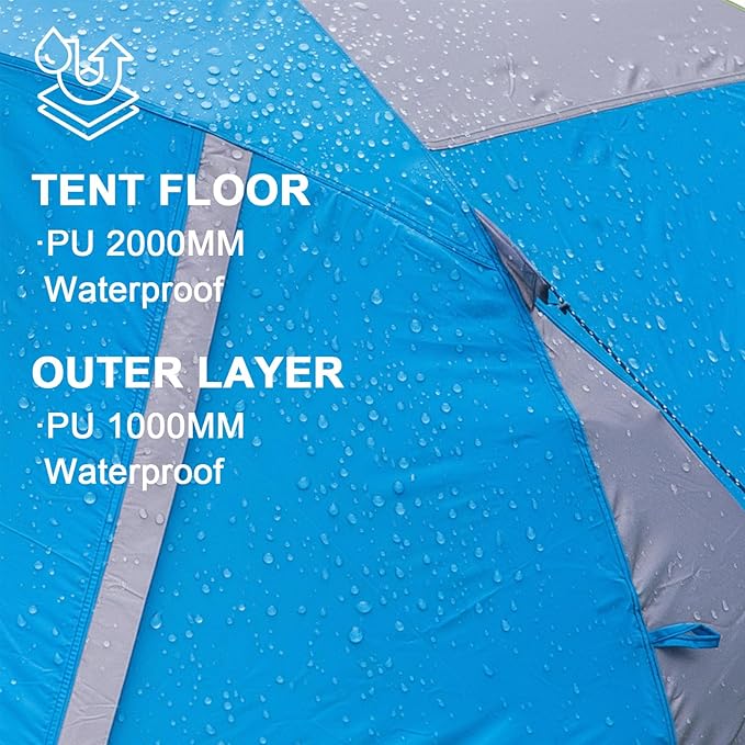 Camping Tent 3-4 Person, Waterproof Family Dome Tent with Removable Rainfly, Dual Two-Way Entry Doors & Mesh Windows, Portable Outdoor Tents for Camping