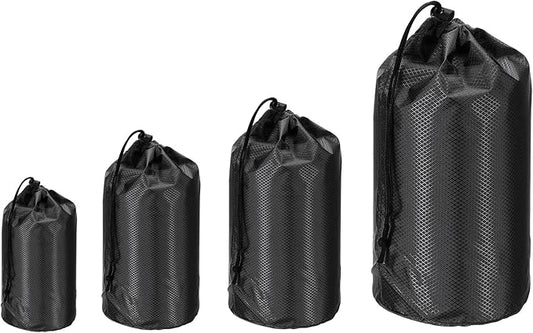 PATIKIL Stuff Sack 4x7/5x10/6x13, 4 Pcs Waterproof Outdoor Storage Sack Portable Drawstring Dust Flap Bag Sleeping Bag for Camping Hiking Backpacking, Black