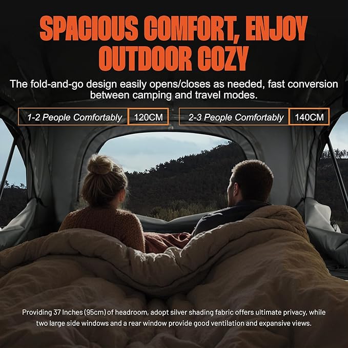 ILANDER Rooftop Tent Hardshell for SUV Van Jeep Truck, Aluminum Alloy Car Rooftop Tent, Waterproof and UV-Resistant Overland Roof Tents Camping for 2-3 Person