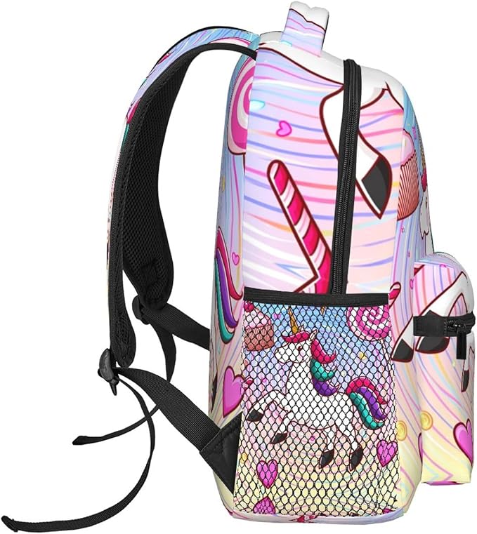 Polyester Daypack Bookbag for Gym Business Bicycle, Large Capacity Multipurpose Anti-Theft Carry On Bag, Psychedelic Trippy Unicorn Art Travel Hiking Daypack