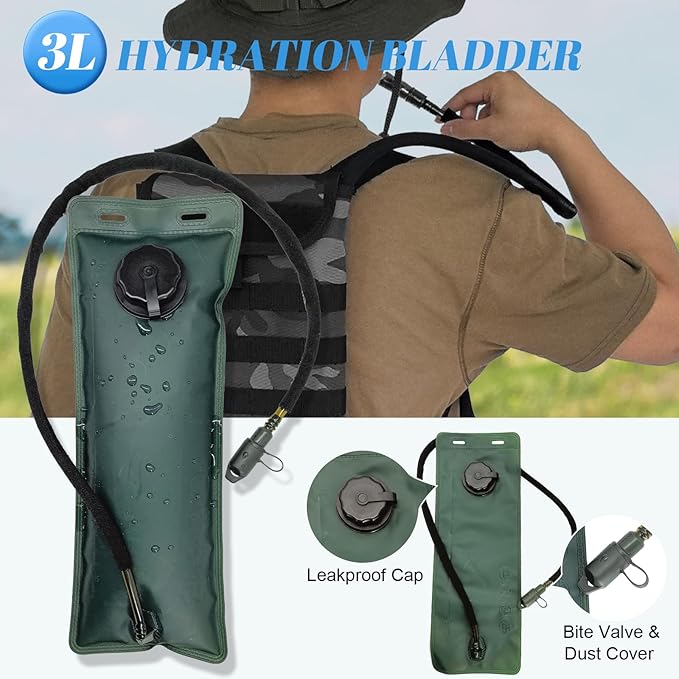 Tactical MOLLE Hydration Pack Carrier Backpack with 3L Water Bladder