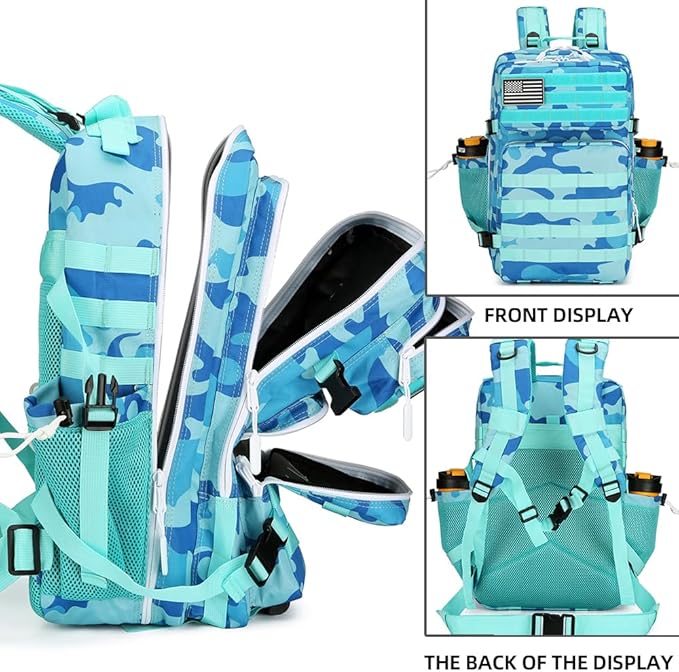 45L Military Tactical Backpacks 3 Days Assault Pack Bag Fitness Rucksack 3 Day Bug Out Bag Hiking Treeking Molle Daypack (Blue CP)