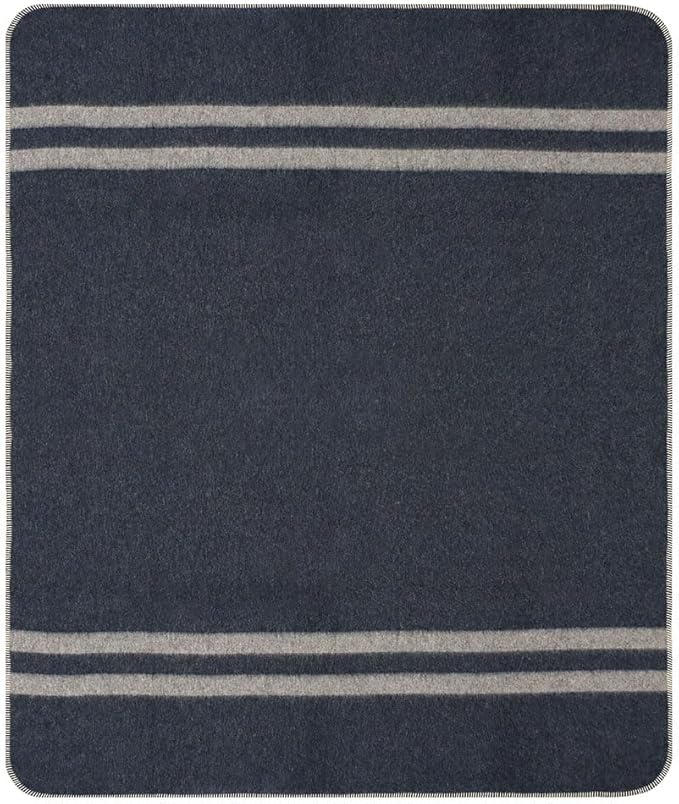 Thick Alpaca Wool Blanket Heavyweight for Camping Outdoors or Using Indoors | Soft Peruvian Alpaca Wool Blankets (Blue Jean - Soft Gray Stripes, Travel Size)
