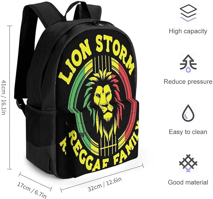 Supdreamc Shoulder Book Bags Anti-Theft Multipurpose Big Capacity Bookbag, Jamaica Reggae Rasta Lion Painting Travel Hiking Backpack With Smooth Zippers
