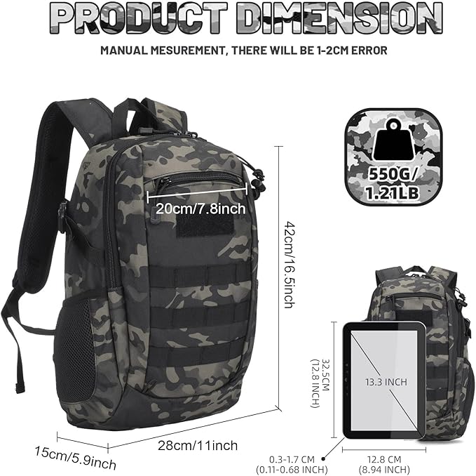 HUNTVP 20L Tactical Backpack Military MOLLE Backpack Daypack Rucksack Gear Tactical Assault Pack Bag for Hunting Camping Trekking (20L-Camo)