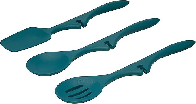 Rachael Ray Cucina Hard Anodized Nonstick Cookware Pots and Pans Set, 12 Piece, Gray & Kitchen Tools and Gadgets Nonstick Utensils/Lazy Spoonula, Solid and Slotted Spoon, 3 Piece, Marine Blue