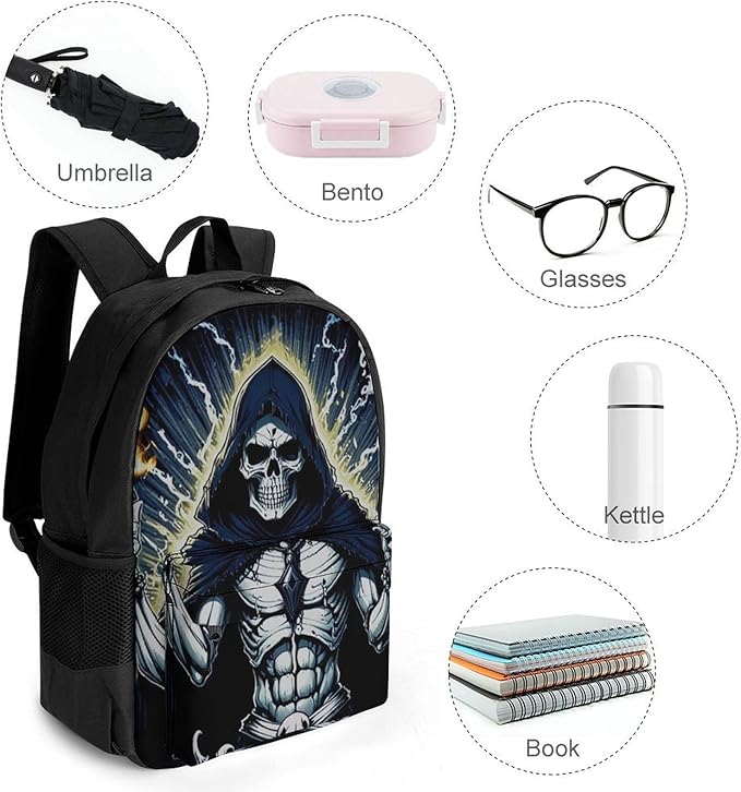Polyester Daypack for Camping Travel Walking Cycling, Big Capacity Anti-Theft Multipurpose Bookbag, Skull Fire Camping Outdoor Backpack