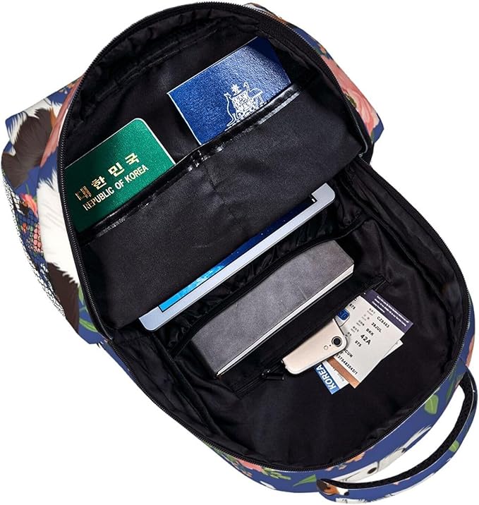 Men Women Polyester Australian Shepherd Dogs Flowers Daypack Bookbag Big Capacity Shoulder Bag With Padded Straps for Climbing Travel Walking Cycling