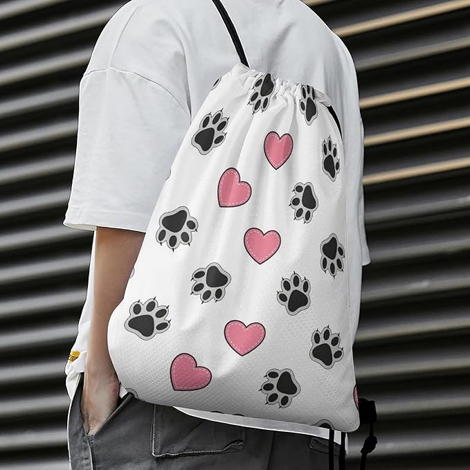 Yoga Drawstring Bag Gym Sackpack String Backpack Waterproof for Sports Beach Swimming Lightweight Men Women, Cat And Dog Paw Print With Claws Bags