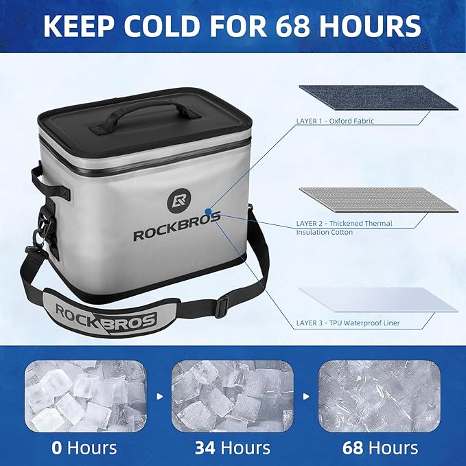 ROCKBROS Backpack Cooler Waterproof, 30 Can Large Leak-Proof Cooler Bags Insulated, Portable Soft Sided Cooler for Ice, Beer, Drink, Travel, Fishing, Beach, Golf, Picnic, Camping Gifts
