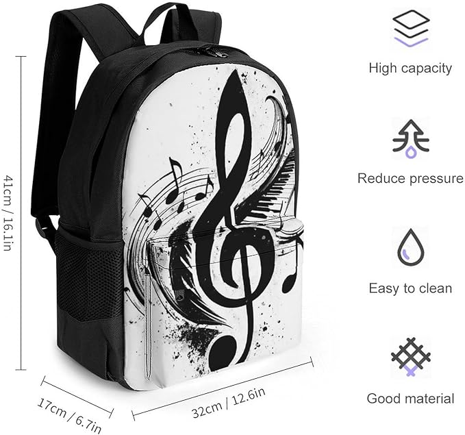 Lightweight Rucksacks for Climbing Outdoors Walking Cycling, Large Capacity Anti-Theft Multipurpose Carry On Bag, Black And White Abstract Music Note Piano Camping Outdoor Backpack