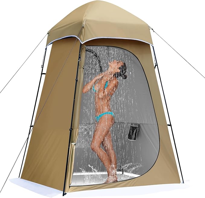 Camping Shower Tent, 7.9 FT Extra Tall Oversize Privacy Tent, Portable Outdoor Bathroom Toilet Tent with Floor, Easy Set Up Privacy Shelter for Dressing, Hiking, Fishing, UPF50+