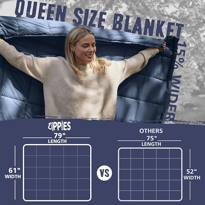 3M Thinsulate Insulation Puffy Camping Blanket for Cold Weather, Queen Size Warm Camping Quilt with Zipper, Waterproof Outdoor Sleeping Bag for Hammock, Cozy & Versatile Gift for Men and Women