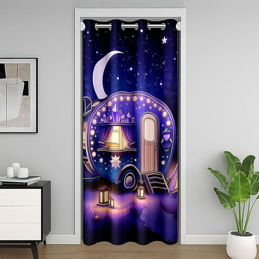 Purple Camper Doorway Curtains Privacy for Girls - Dreamy Glitter Camping Blackout Curtain Happy Camping Aesthetic Closet Door Curtain Fantasy Fairy Tale Princess Theme Room Divider Drape 34"W x 80"L