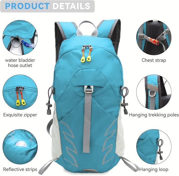 Small Lightweight Hiking Backpack，20L Foldable Hiking Daypack Cycling Hydration Backpack Travel Camping Bag
