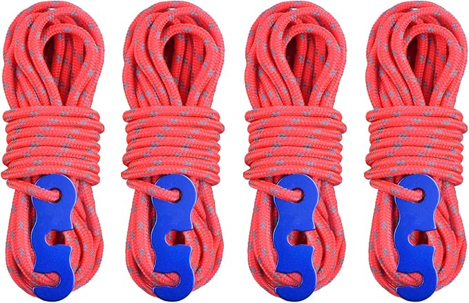 TRIWONDER Reflective Guyline, Tent Cord Nylon Paracord Rope with Guyline Adjuster for Camping Tent, Outdoor Packaging (Red - 4 Pack)