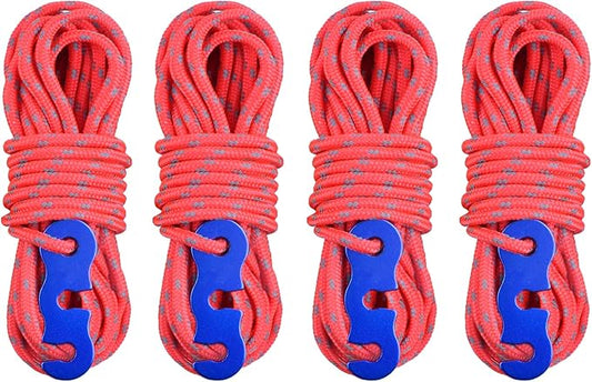TRIWONDER Reflective Guyline, Tent Cord Nylon Paracord Rope with Guyline Adjuster for Camping Tent, Outdoor Packaging (Red - 4 Pack)