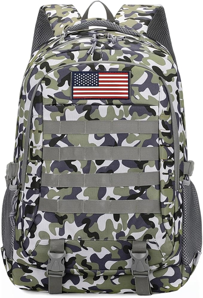 Camo Tactical Backpack for Boys - Waterproof 19'' Kids Bookbag with 15.6" Laptop Compartment, MOLLE System School Bag for Camping Hiking Travel