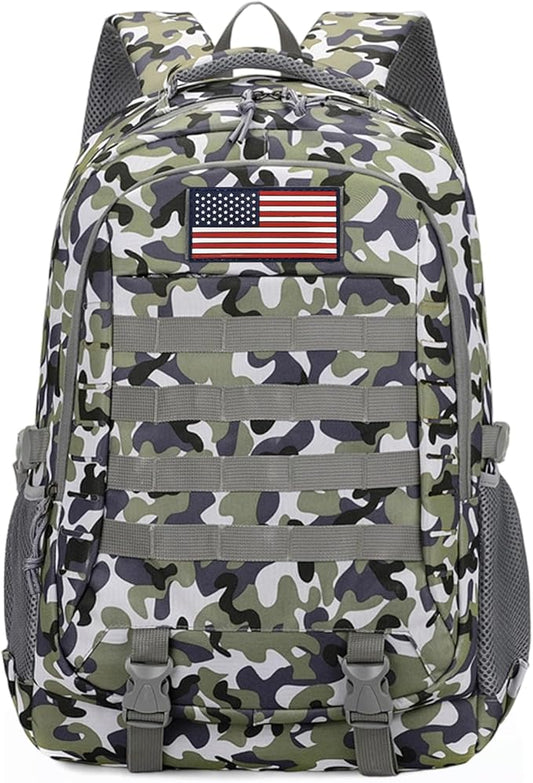 Camo Tactical Backpack for Boys - Waterproof 19'' Kids Bookbag with 15.6" Laptop Compartment, MOLLE System School Bag for Camping Hiking Travel