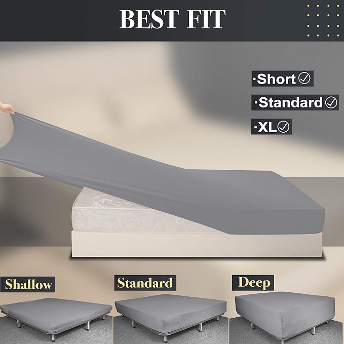King Size Fitted Sheet Only - 4-Way Stretch Jersey Knit, Cozy T-Shirt Soft, Wrinkle Free, Snug Fit & Stay in Place, No More Slipping Off for Mattress (Deep: 5"-13") - Light Gray, King