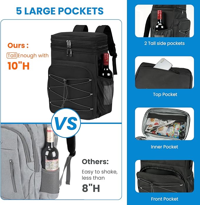 Expandable Cooler Backpack - 35/50 Cans Insulated Backpack Cooler for Men & Women, Portable 2 Leak Proof Compartments Coolers Bag for Picnic, Lunch, Hiking, BBQ Camping and Beach