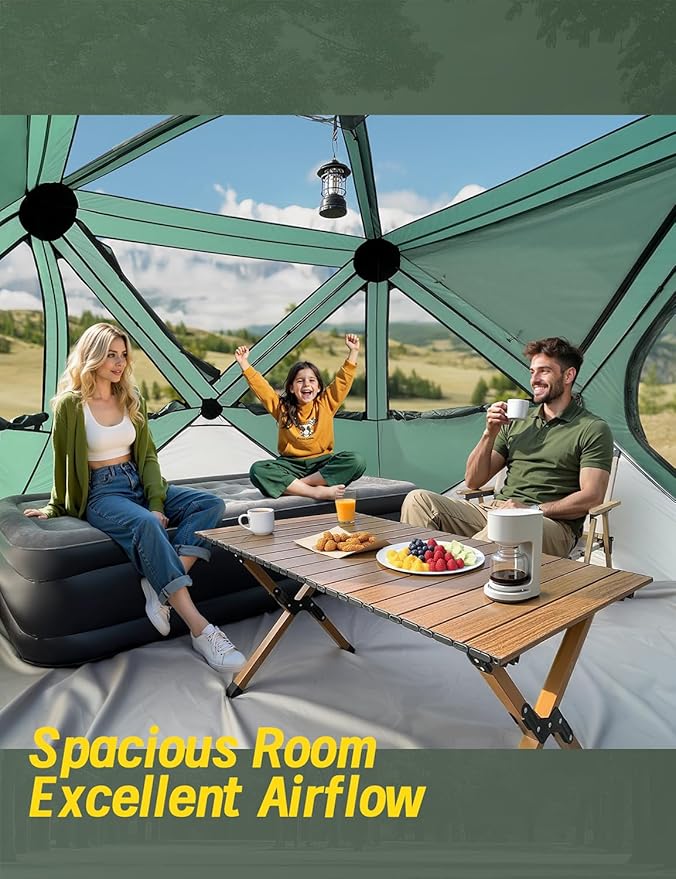 Camping Tent, 4 Person Tent for Camping, Setup in 60 Seconds, 4 Person Pop up Tents, Hub Tents, Water-Resistant, Windproof, Instant Cabin Tents with Rainfly & Carry Bag for Outdoor Camping