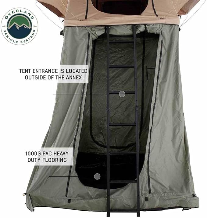Overland Vehicle Systems 18019833 LD TMBK Roof Top Tent Annex Green Base with Black Floor & Travel Cover | Waterproof Material | Features 1000g PVC-Based Floor