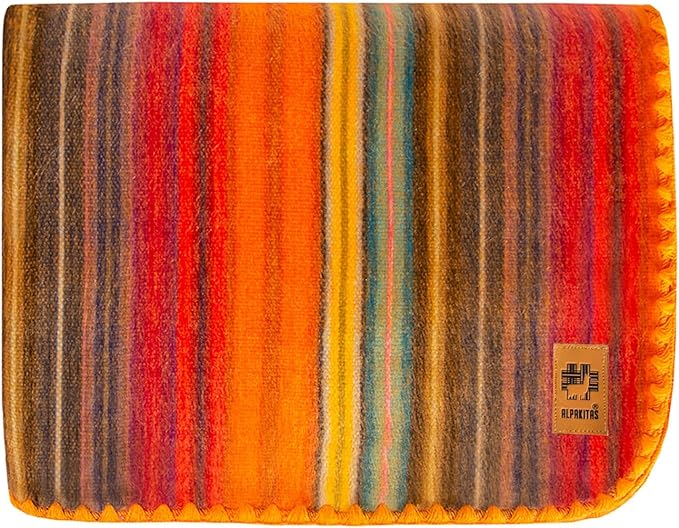 ALPAKITAS Alpaca Wool Blanket Throw | Large, Beautiful, Warm, Stripes | 64 x 45 inches | Ultra-Soft, Hypoallergenic and Breathable | Non-Itchy or Scratchy (Orange)