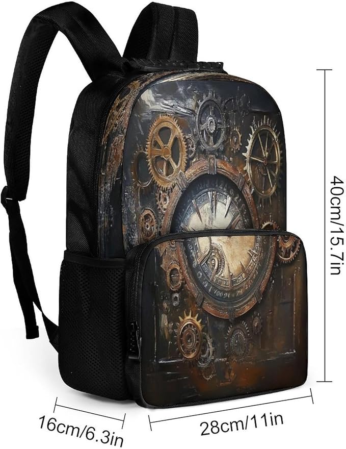 Shoulder Book Bags Polyester Multipurpose Anti-Theft Vintage Steampunk Clocks Carry On Bag Large Capacity Travel Hiking Camping Rucksack