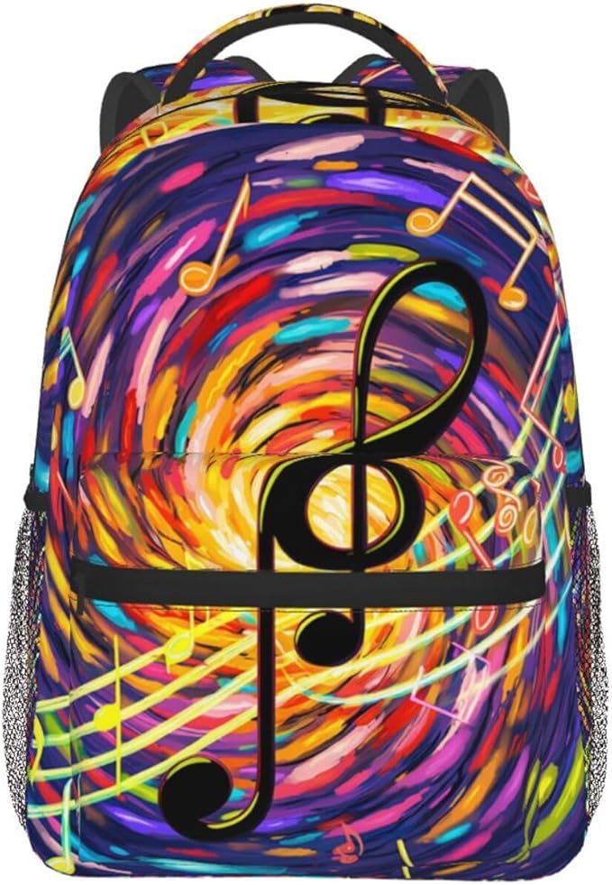Rucksack Anti-Theft Multipurpose Big Capacity Carry On Bag, Abstract Music Notes Art Traveling Camping Backpack With Side Pockets