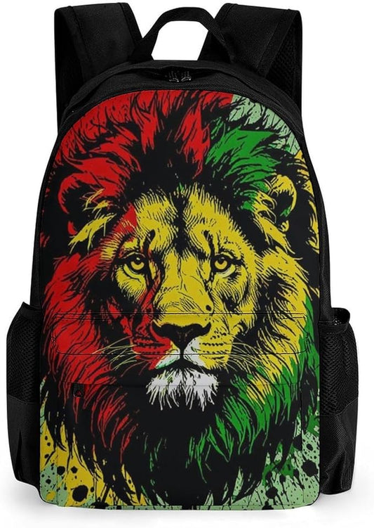 Adults Lightweight Rasta Flag Black Paint Splatter Lion Rucksacks Large Capacity Bookbag With Adjustable Shoulder Straps for Trekking Outdoors Bicycle