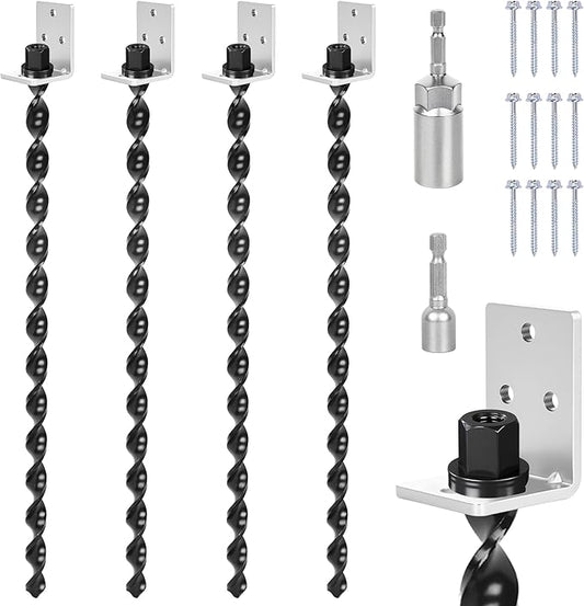 24" Ground Anchors Screw in, 4PCS Heavy Duty Mobile Home Anchors, Multi-Purpose Earth Anchors with Brackets and Adapter for Drill, Ideal for Mobile Homes, Storage Sheds and Carports (Sliver)