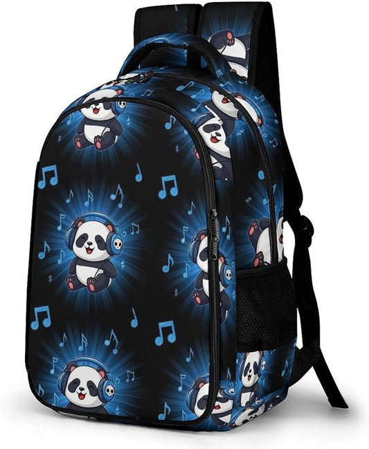Waterproof Hiking Backpack Panda Animal Headphones Music, Anti Theft Travel Laptop Rucksack with Multi Compartments for Men Women Outdoor Sports