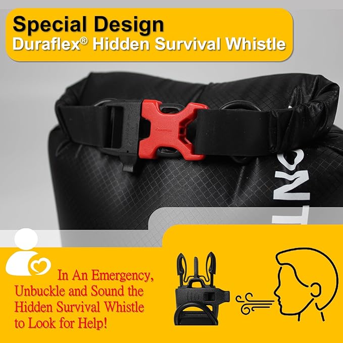 CORDURA Waterproof Dry Bag 20L – Heavy Duty IPX6 Roll Top Sack with Survival Whistle for Kayaking, Camping, Boating, Beach – Lightweight Dry Backpack (Black)