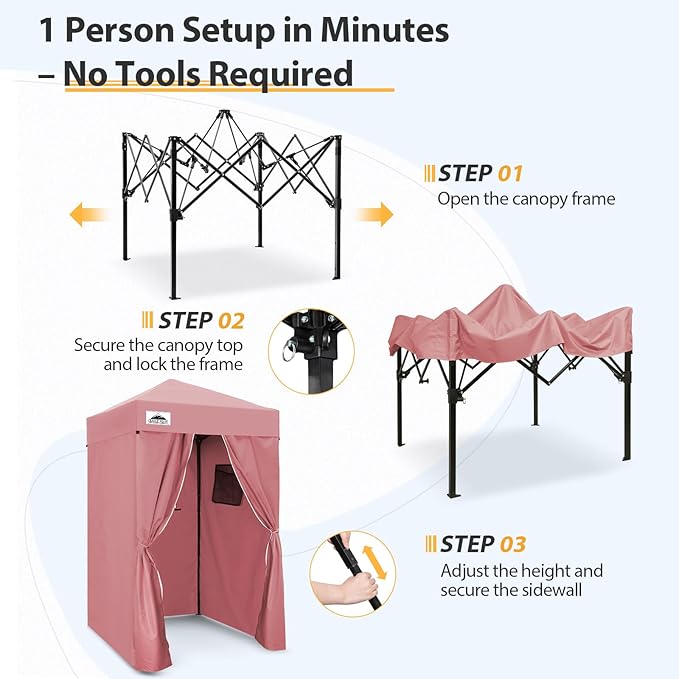 EAGLE PEAK Flex Ultra Compact 4x4 Pop-up Canopy, Sun Shelter, Changing Room, Portable Privacy Canopy Cabana for Pool, Fashion Photoshoots, or Camping, Pink