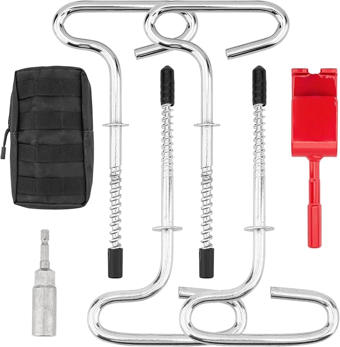 Ice Anchor Tool Kit with Drill Adapter,Ice Fishing Tent Stakes for Setting Up an Outdoor Ice Fishing Camping Tent Shanty,Ice Fishing Shelter Accessories with Protective Bag