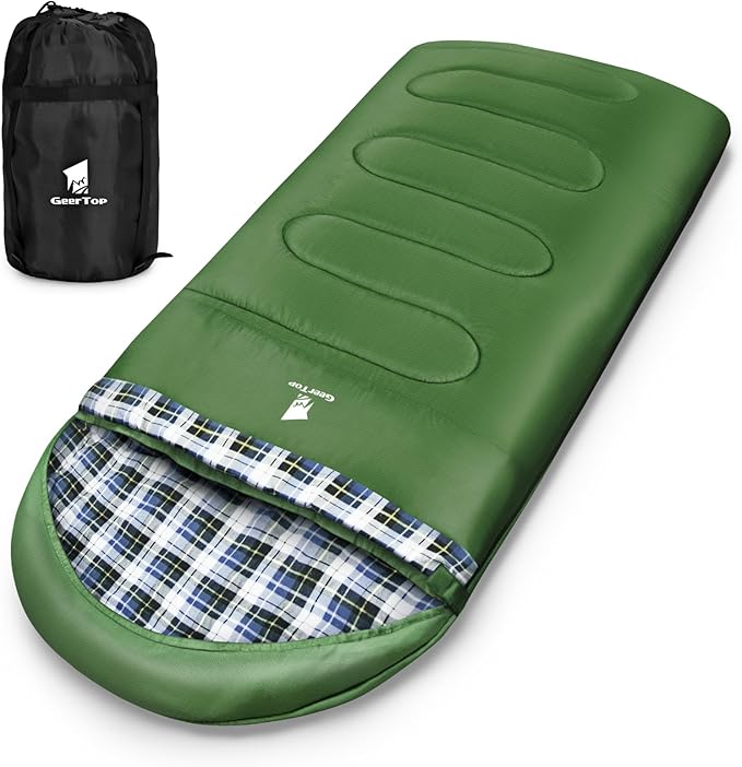 GEERTOP Flannel Sleeping Bags for Adults Big & Tall People Portable Cold Weather Envelope XXL All Seasons Camping Sleeping Bag