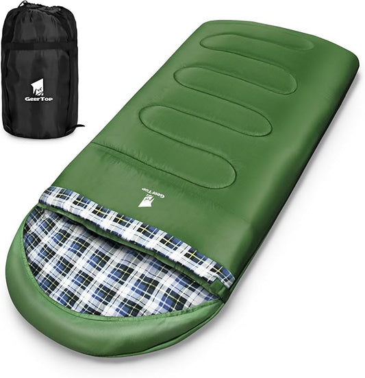 GEERTOP Flannel Sleeping Bags for Adults Big & Tall People Portable Cold Weather Envelope XXL All Seasons Camping Sleeping Bag