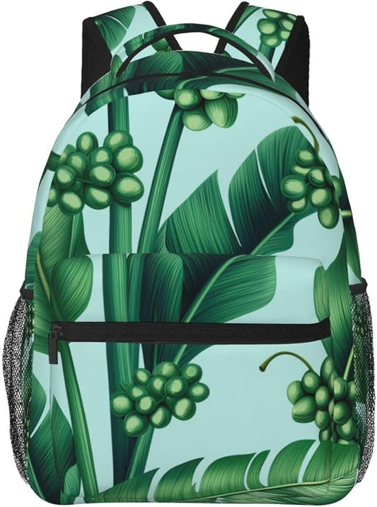 Men Women Polyester Banana Tree Leaves Casual Daypack Large Capacity Carry On Bag With Adjustable Shoulder Straps for Camping Work Running