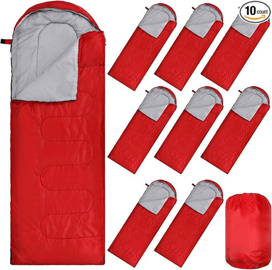 Macarrie 10 Pcs 0 Degree Camping Sleeping Bags Bulk for Adults Cold Weather 4 Season Warm Sleeping Bag with Compression Sack for Homeless Donation Shelter Emergency Hiking