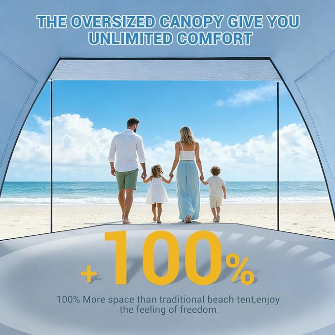 Elegear CumbreX™ Beach Tent Sun Shelter with Canopy, 4-5 Person Pop Up Beach Tent Cabana, Easy Setup UPF 50+ UV Protection Portable Lightweight Double Silver Coating Sun Shade Shelter - Dark Blue