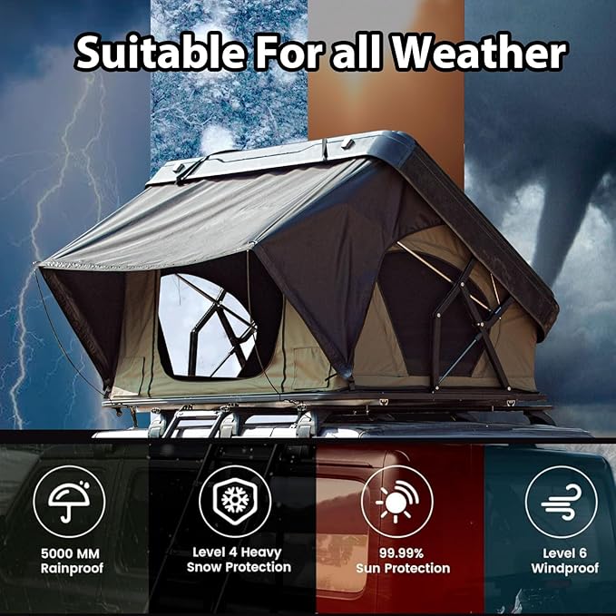 Naturnest Orion Pro Easy Setup Rooftop Tent, Unique Elevated Space Design, Large Space Hardshell Car Tent Equipped with USB Port and LED Light Strip, Suitable for Jeeps, Trucks, 2-3 Person