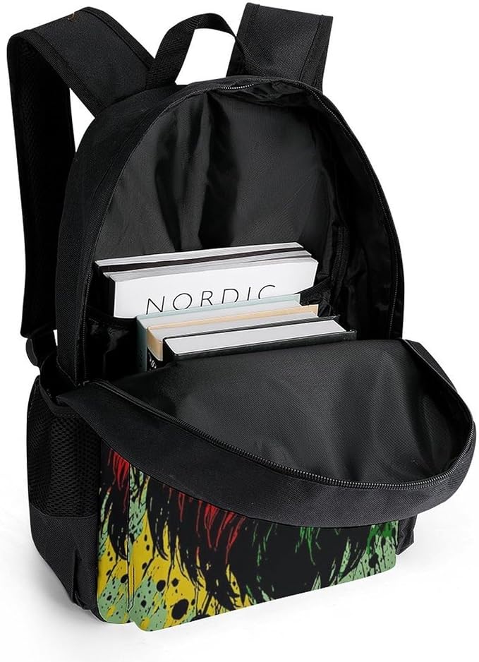 Adults Lightweight Rasta Flag Black Paint Splatter Lion Rucksacks Large Capacity Bookbag With Adjustable Shoulder Straps for Trekking Outdoors Bicycle