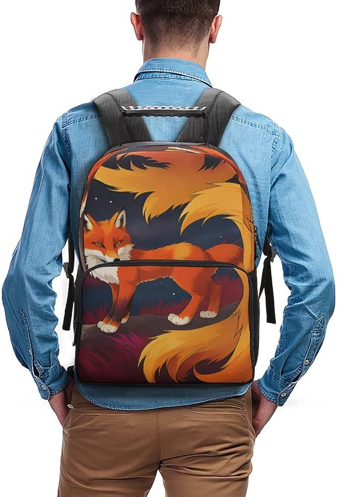 Lightweight Daypack Backpack for Trekking Work Running, Big Capacity Multipurpose Anti-Theft Bookbag, Anime Fox Art Business Computer Bag