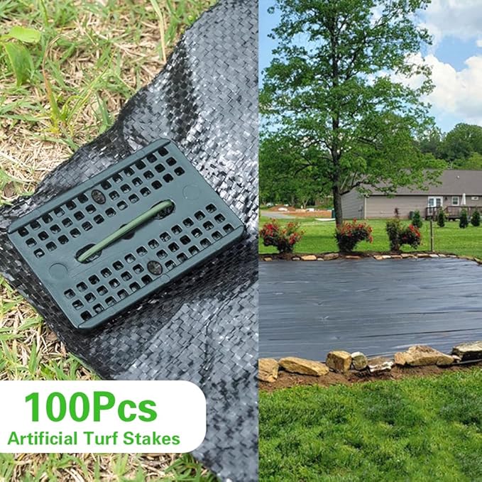 Bakulyor 100 Pcs Green Artificial Turf Stakes Anchor + 100 Pcs Buffer Washer, 6 Inch 11 Gauge Landscape Staples, Galvanized Lawn Spikes, Heavy Duty Yard Ground Pin for Grass Weed Barrier Sod Fabric