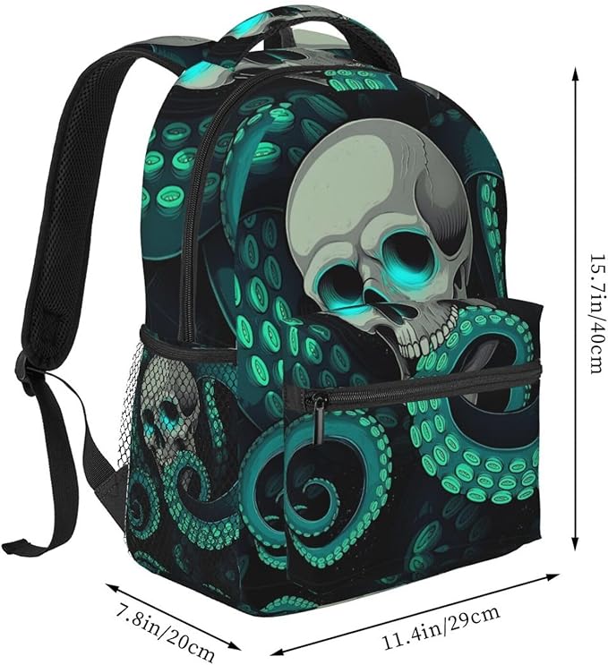 Lightweight Rucksacks for Climbing Outdoors Walking Cycling, Large Capacity Anti-Theft Multipurpose Carry On Bag, Skull Octopus Art Camping Outdoor Backpack