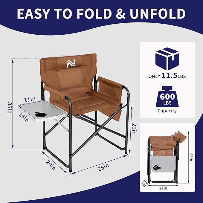 Slsy Heated Camping Chair Heats Back and Seat, Heated Portable Camp Chair with 3 Heat Levels, Heavy Duty Heated Director Chair for Lawn, Outdoor, Picnic, Lounge Patio