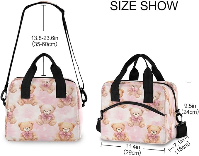 ALAZA Teddy Bear Pink White Camouflage Lunch Box for Men Women Adults Insulated Lunch Bag Cooler Bag with Adjustable Shoulder Strap for Work Picnic Travel