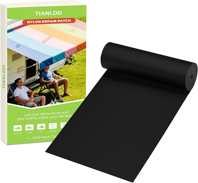 4x78in Nylon Repair Tape，Tent Repair Kit，Self Adhesive Waterproof Fabric Repair Tape for Tent, Umbrella, Sleeping Bag, Down Jackets,Knapsack.（Black）