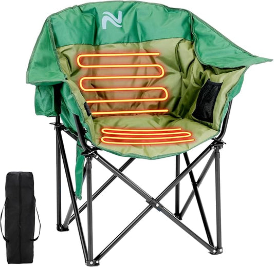 ABORON Oversized Heated Armrest Camping Chair, Portable Heated Folding Recliner Chair with 3 Heat Settings, Fully Padded Heavy Duty Chair Supports Up to 400 lbs, Perfect for Outdoor Adventures
